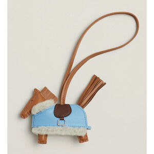 Hermes Horse Rodeo Robeo Plush Gold Blue Celeste Terre Milo Leather Bag Charm